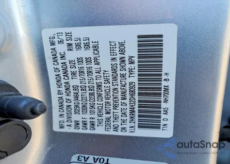 2013 Honda Cr-V Lx z USA, uszkodzony, nr VIN 2HKRM4H32DH680929